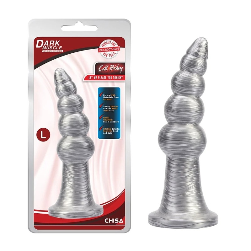 Анальная пробка рельефная Chisa Dark Muscle 16.5 х 4.2 см Silver, размер L