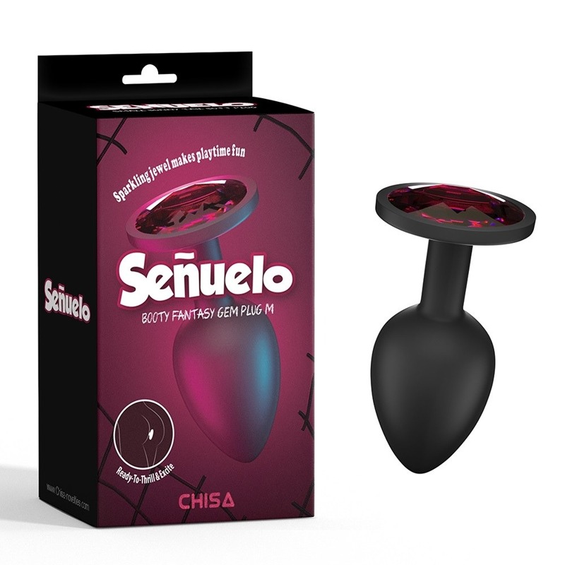 Анальная пробка силиконовая черная с розовым камнем Chisa Senuelo, размер M