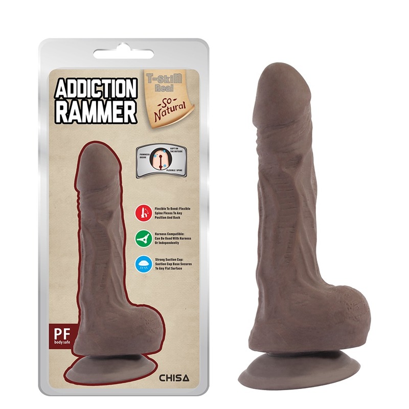 Фаломітатор реалістичний із мошонкою Chisa T-skin ReaL Addiction Rammer коричневий, 19 см.