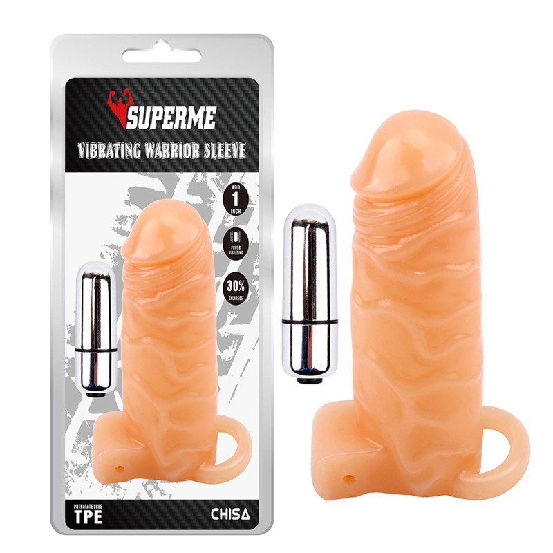 Насадка на член, що збільшує Chisa Superme Vibrating Warrior Sleeve реалістична, з віброкулею