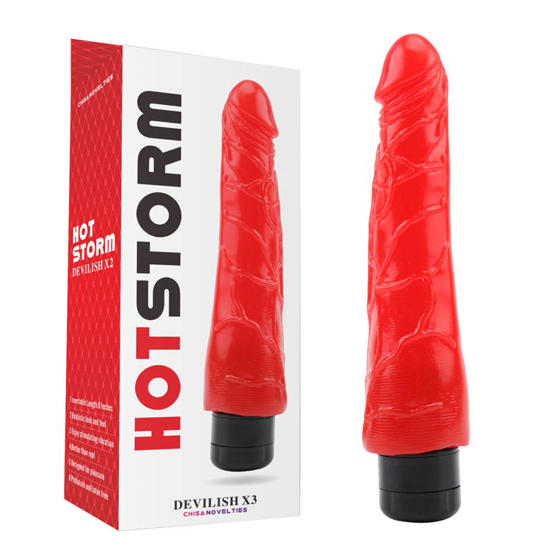 Вібратор реалістичний великого розміру Chisa Hotstorm Devilish X3 на батарейках, червоний