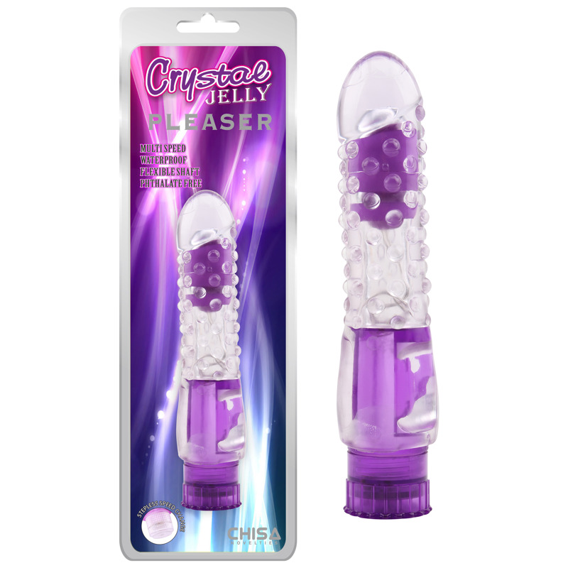 Вібратор прозорий з рельєфом Chisa Crystal Jellie Pleaser на батарейках, фіолетовий