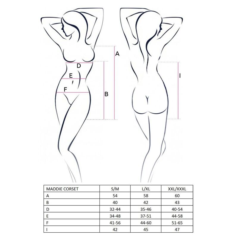Корсет-сорочка с пажами Passion MADDIE CORSET XXL/XXXL, black, трусики