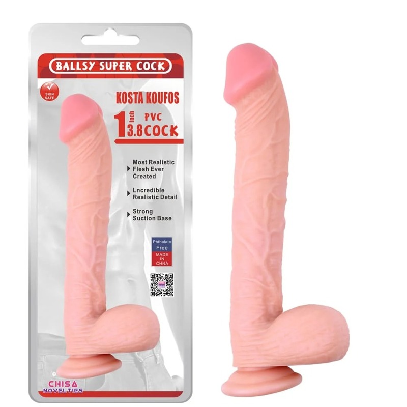 Фалоімітатор гігантський на присосці Chisa Ballsy Super Cock 13.8, бежевий