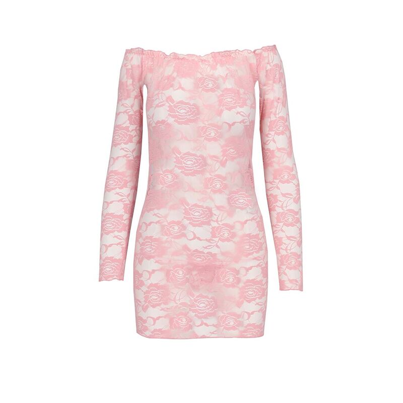 Прозрачная сорочка с длинным рукавом Passion YOLANDA CHEMISE L/XL, pink, трусики