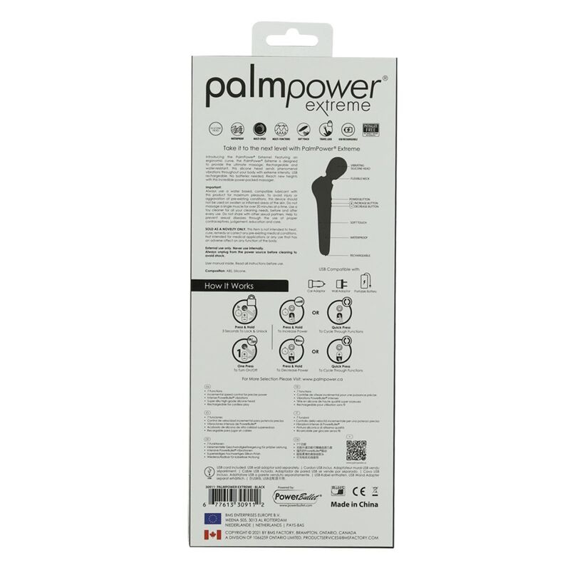 Мощный вибромассажер PalmPower Extreme - Black, 7 режимов, гибкая головка, перезаряжаемый