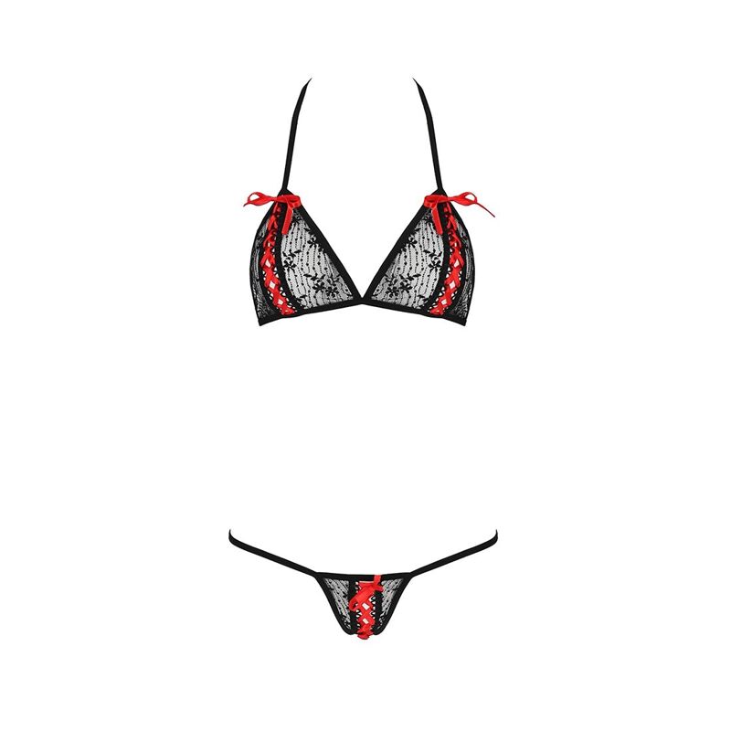 Комплект белья Passion MELISSA BIKINI XXL/XXXL, black, лиф со шнуровкой и трусики стринги