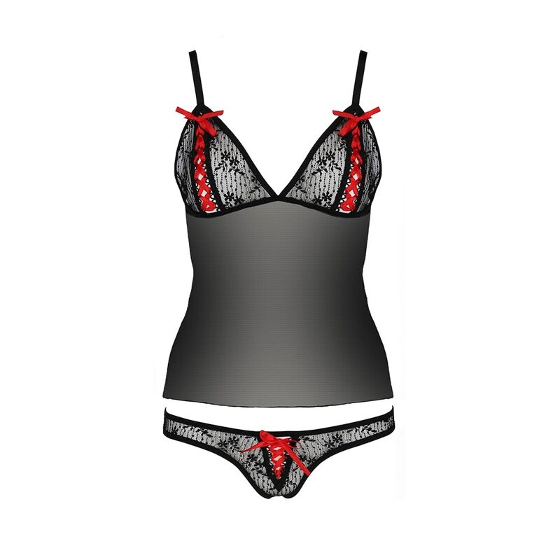 Комплект белья Passion MELISSA SET L/XL, black, лиф-сорочка со шнуровкой и трусики