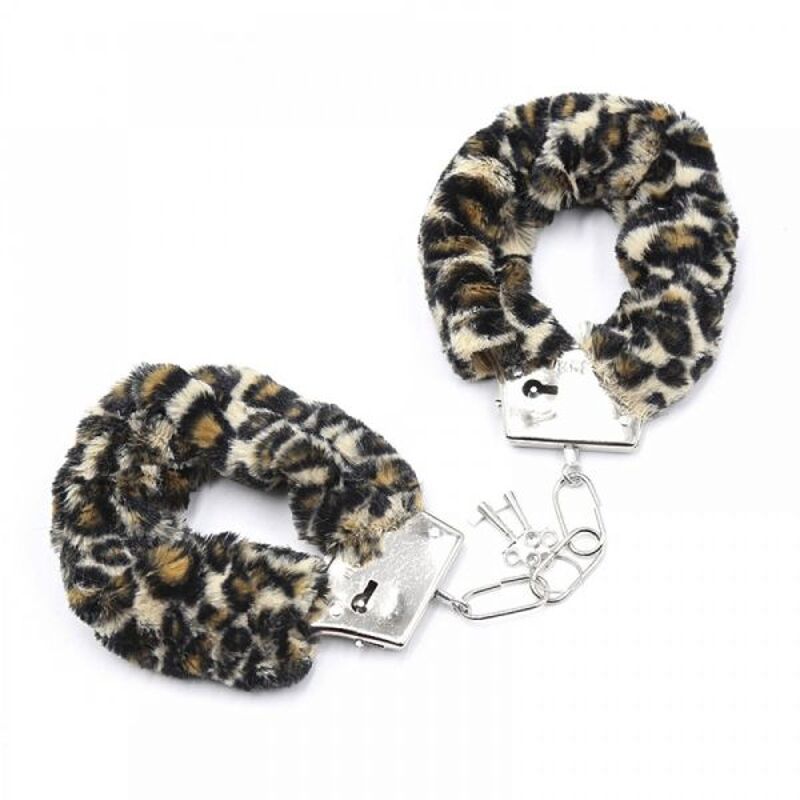 Наручники с мехом DS Fetish Metal, Leopard