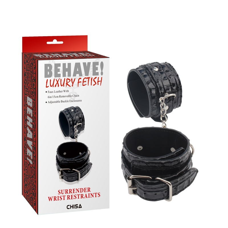 Наручники лакированные с тиснением Chisa Behave! Luxury Fetish черные
