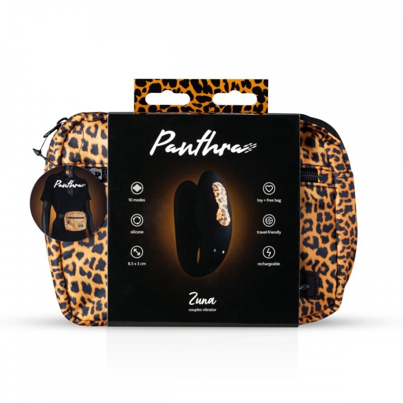 Вибратор для пар Zuna Couples Vibrator с сумочкой, черный, леопардовый