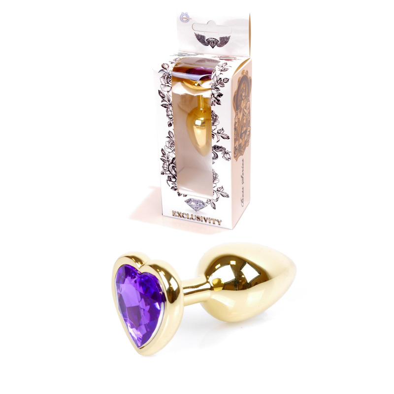 Анальная пробка с фиолетовым камнем, сердце Jewellery