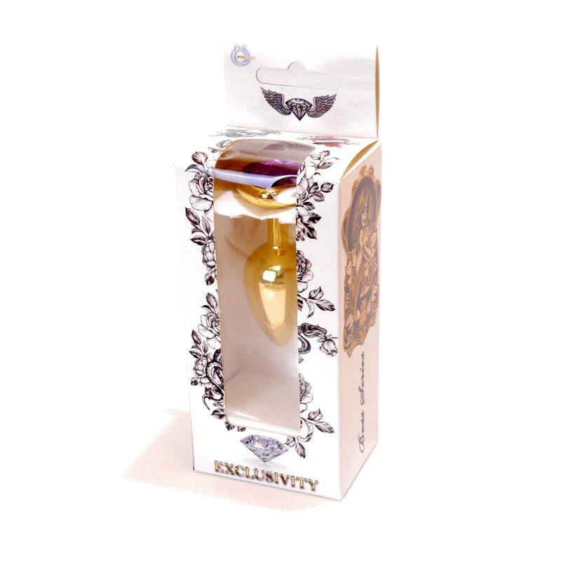 Анальная пробка с фиолетовым камнем, сердце Jewellery