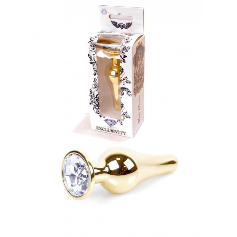 Анальная пробка с камнем Plug-Jewellery Gold BUTT PLUG- Clear