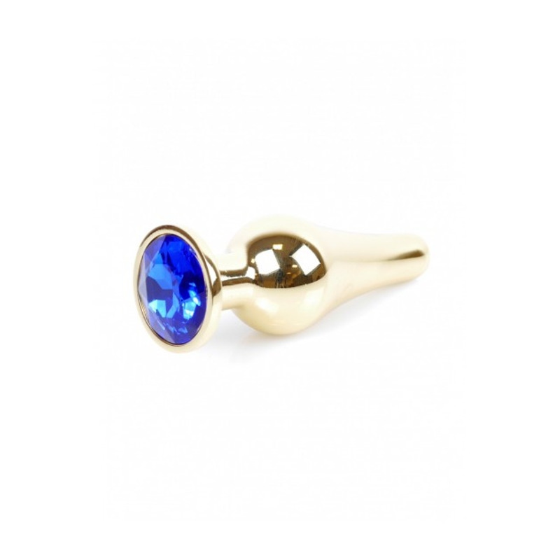 Анальная пробка из нержавеющей стали с камнем Plug-Jewellery Gold BUTT PLUG- Dark Blue