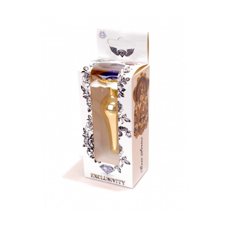 Анальная пробка из нержавеющей стали с камнем Plug-Jewellery Gold BUTT PLUG- Dark Blue