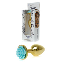 Анальна пробка з блакитною трояндою Plug-Jewellery Gold PLUG ROSE- Light Blue