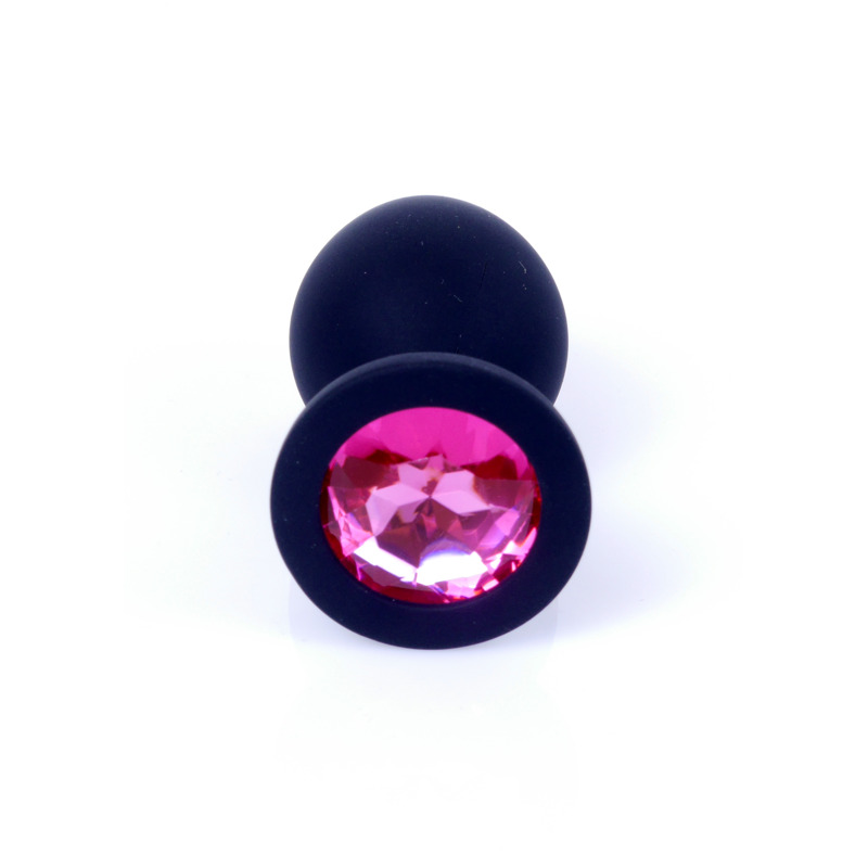 Анальная пробка черная с камнем Plug-Jewellery Black Silicon PLUG Medium- Pink Diamond