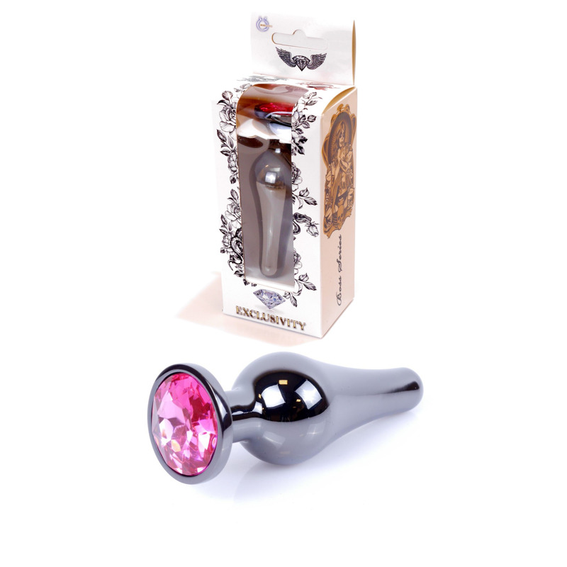 Анальная пробка из нержавеющей стали с камнем Plug-Jewellery Dark Silver BUTT PLUG- Pink