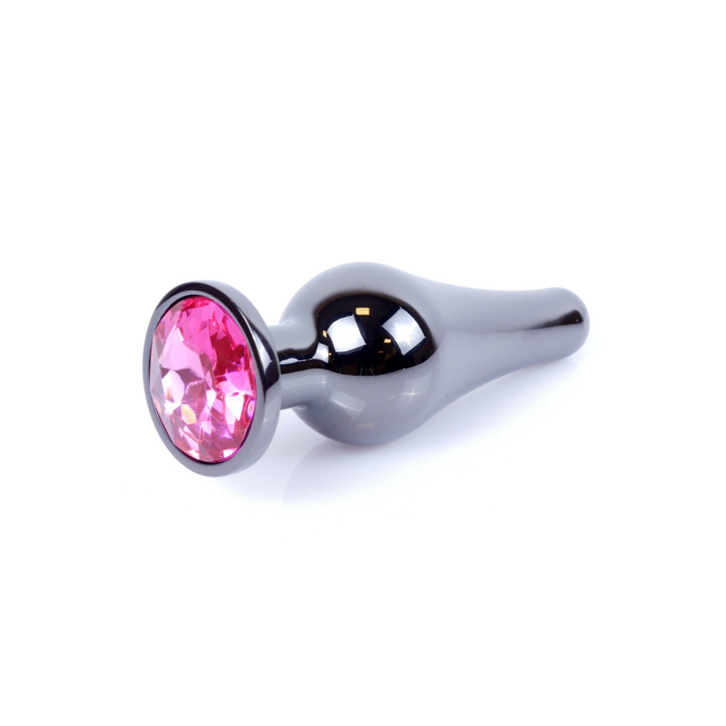 Анальная пробка из нержавеющей стали с камнем Plug-Jewellery Dark Silver BUTT PLUG- Pink