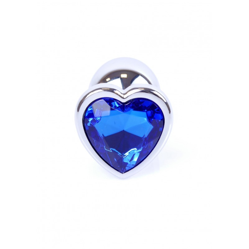 Анальная пробка с синим кристаллом в виде сердца Plug-Jewellery Silver Heart PLUG- Dark Blue