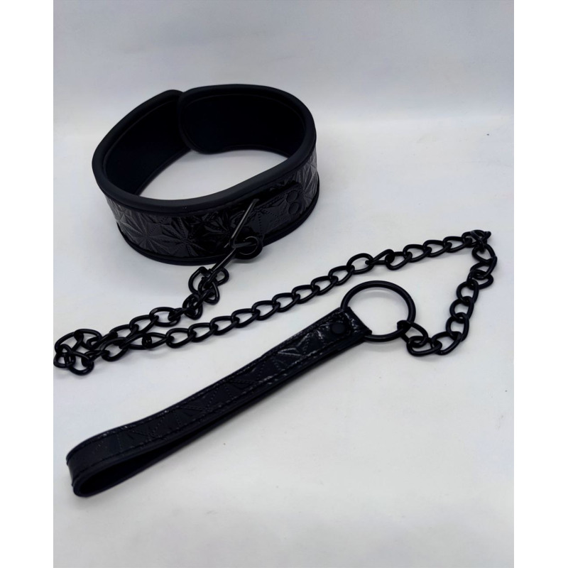 Ошейник с поводком DS Fetish Collar with leash black iron