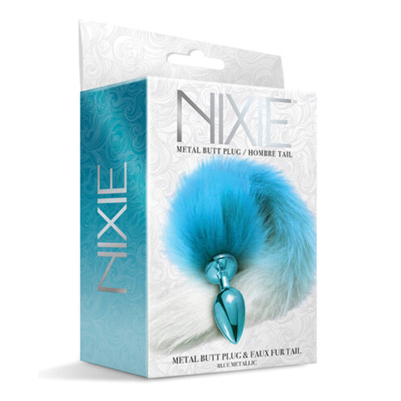 Анальная пробка с хвостом Global Novelties NIXIE METAL BUTT PLUG WITH OMBRE TAIL, BLUE METALLIC