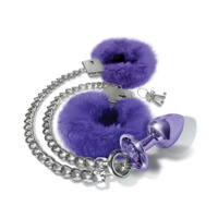 Набор Global Novelties NIXIE METAL BUTT PLUG & FURRY HANDCUFF SET, MEDIUM, PURPLE METALLIC