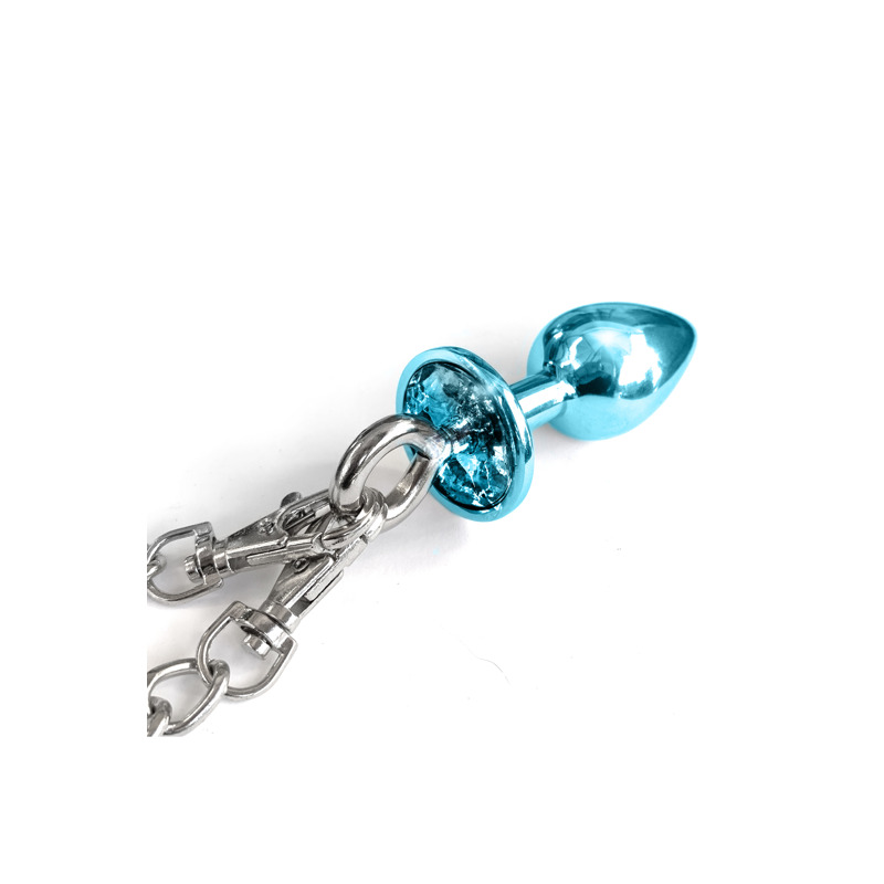 Набор Global Novelties NIXIE METAL BUTT PLUG & FURRY HANDCUFF SET, MEDIUM, BLUE METALLIC