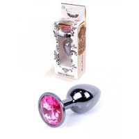 Анальная пробка с камнем Plug-Jewellery Dark Silver PLUG- Pink размер S