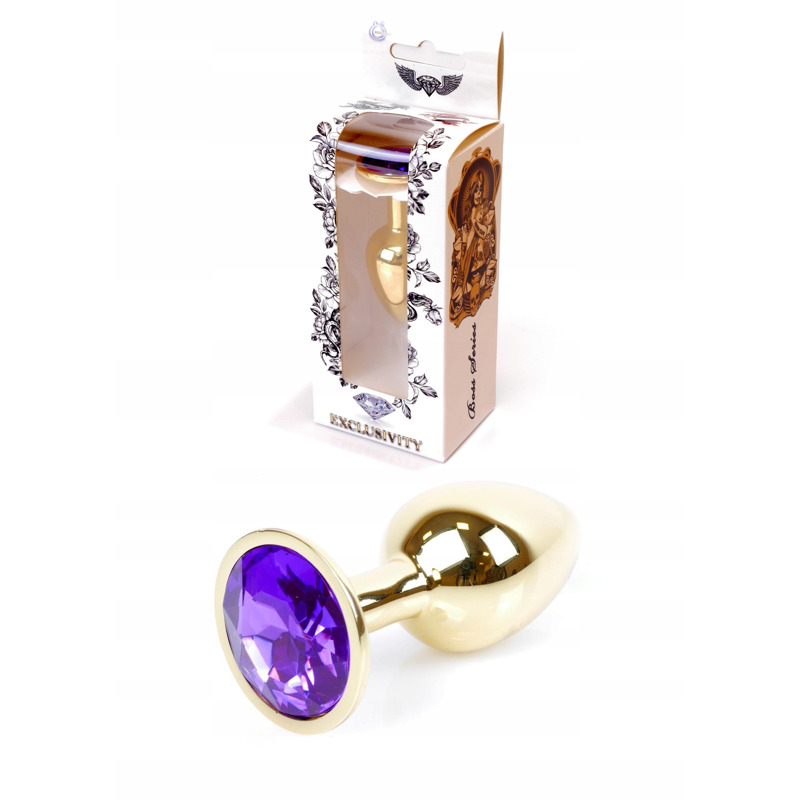 Анальная пробка с камнем Plug-Jewellery Gold PLUG- Purple размер S