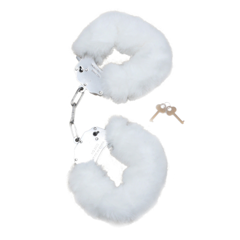 Наручники белый металл с мехом plush handcuffs