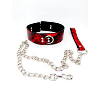 Ошейник с поводком DS Fetish snake skin под кожу змеи красный