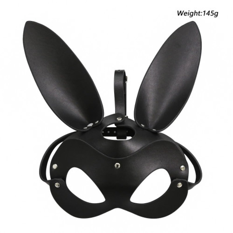 Маска с ушками зайчика DS Fetish экокожа черный
