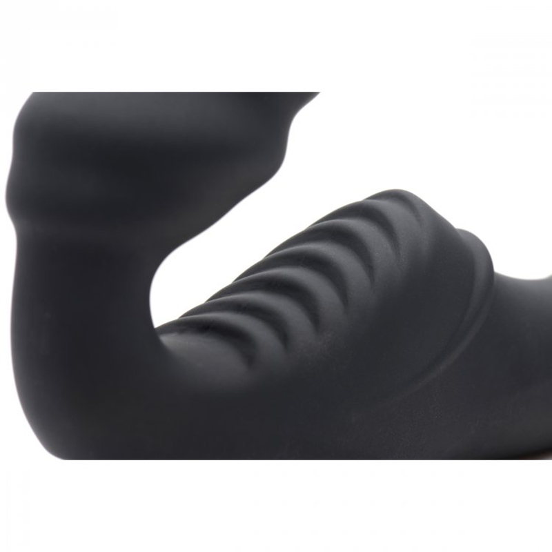Женский вибрострапон Slim Rider Ribbed Ribbed Vibrating Silicone Strapless Strap On, черный