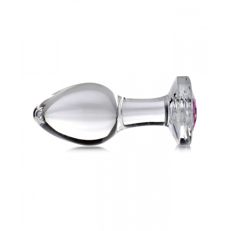 Анальная пробка со стразом Pink Gem Glass Anal Plug With Gem стеклянная, Medium