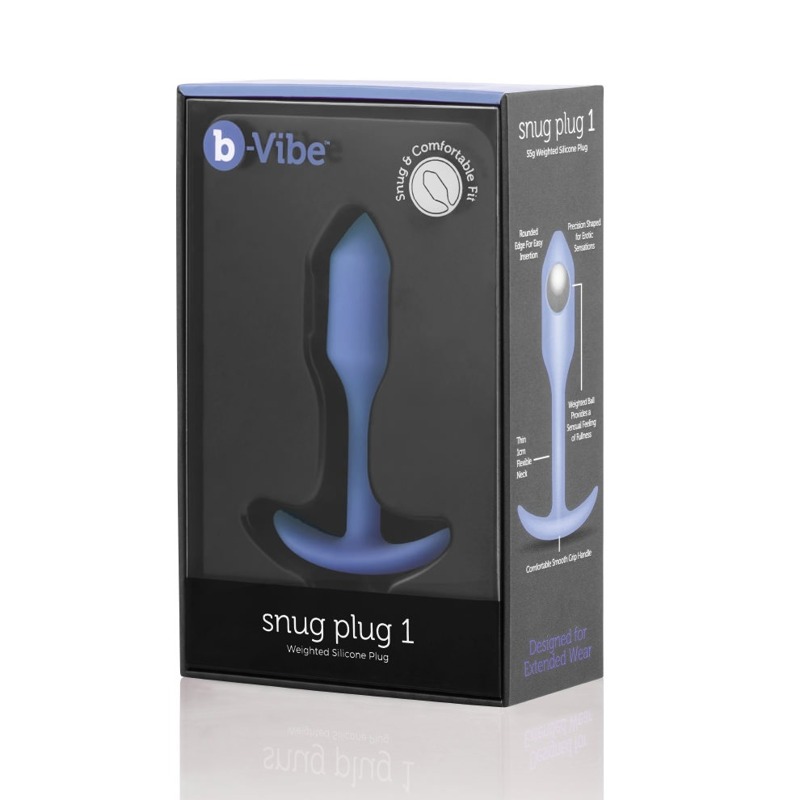Анальная пробка со смещенным центром тяжести, S, B-vibe Snug Plug 1 фиолетовая, 8.6 х 2.2 см