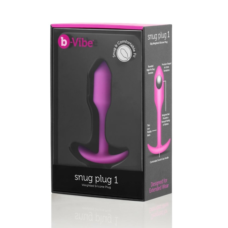Анальная пробка со смещенным центром тяжести, S, B-vibe Snug Plug 1 розовая, 8.6 х 2.2 см