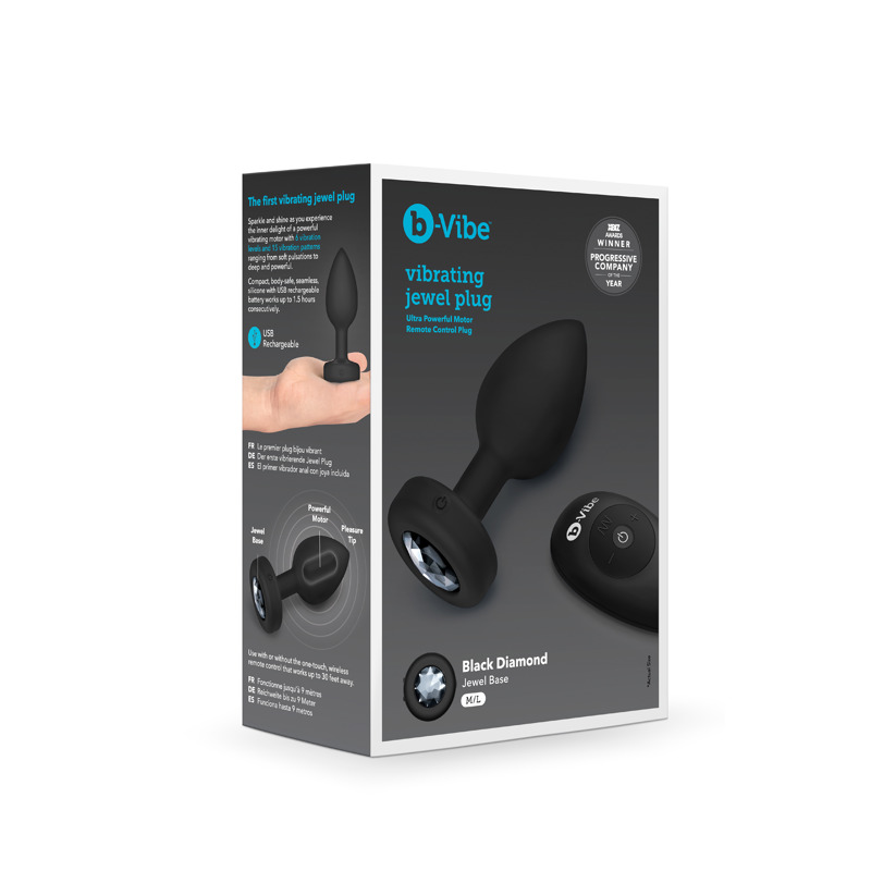 Анальная пробка с камнем с вибрацией M/L B-Vibe с дистанционным пультом управления, черная