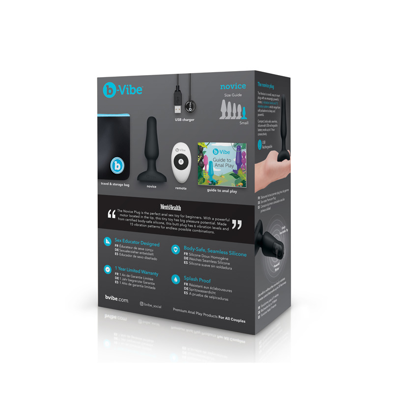 Анальная пробка с вибрацией и пультом B-Vibe Novice Plug, черная