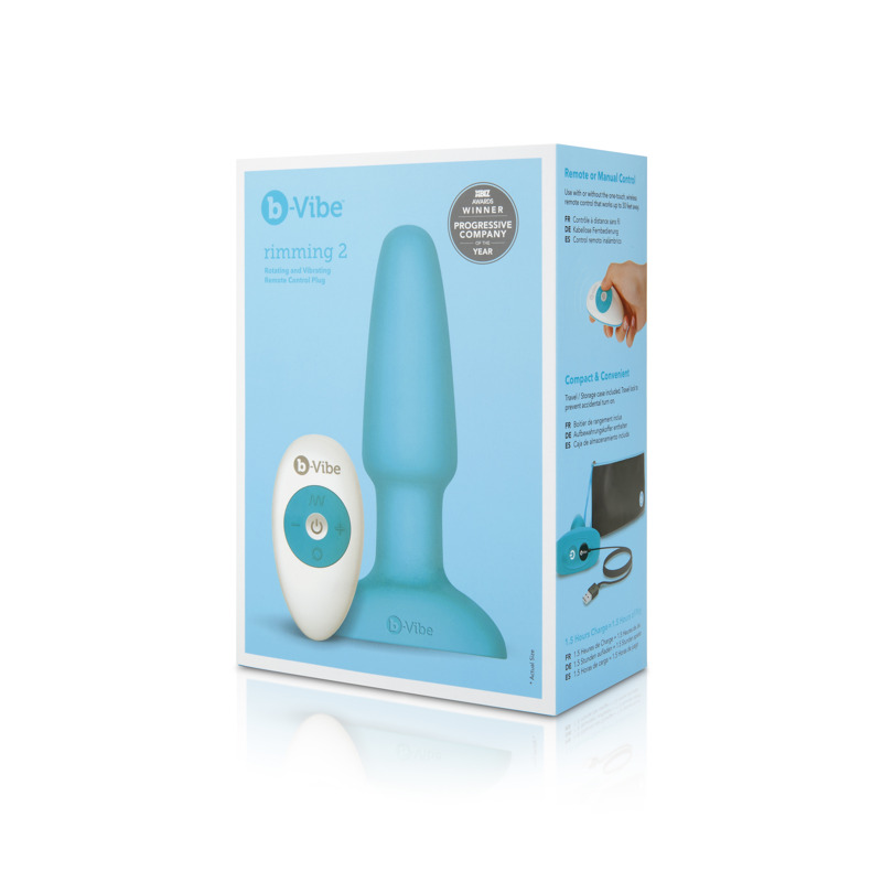 Анальная пробка с вибрацией и имитацией римминга b-Vibe Rimming Plug 2, голубая