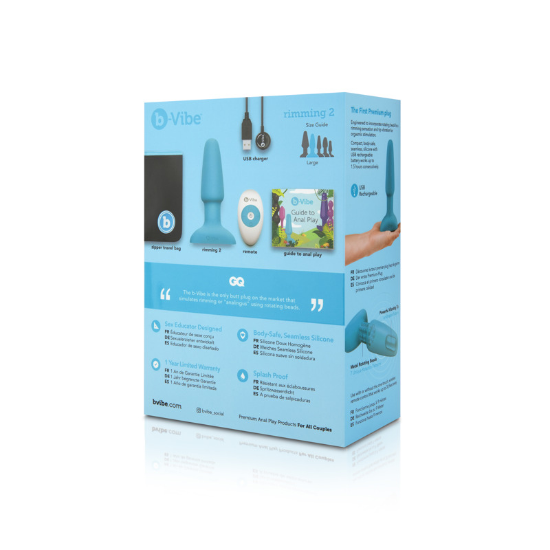 Анальная пробка с вибрацией и имитацией римминга b-Vibe Rimming Plug 2, голубая