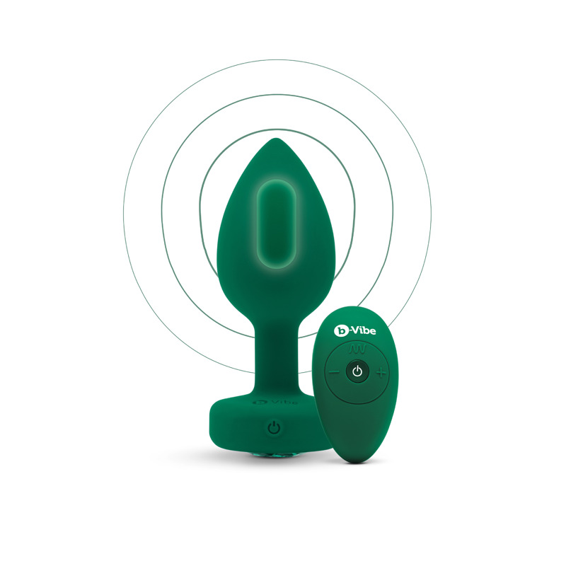 Анальная пробка с вибрацией и пультом B-Vibe - Vibrating Jewel Plug M/L Emerald
