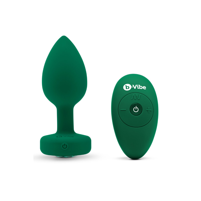 Анальная пробка с вибрацией и пультом B-Vibe - Vibrating Jewel Plug M/L Emerald