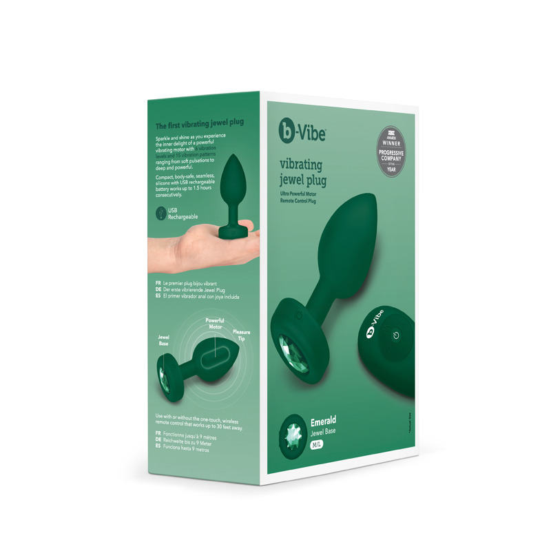 Анальная пробка с вибрацией и пультом B-Vibe - Vibrating Jewel Plug M/L Emerald
