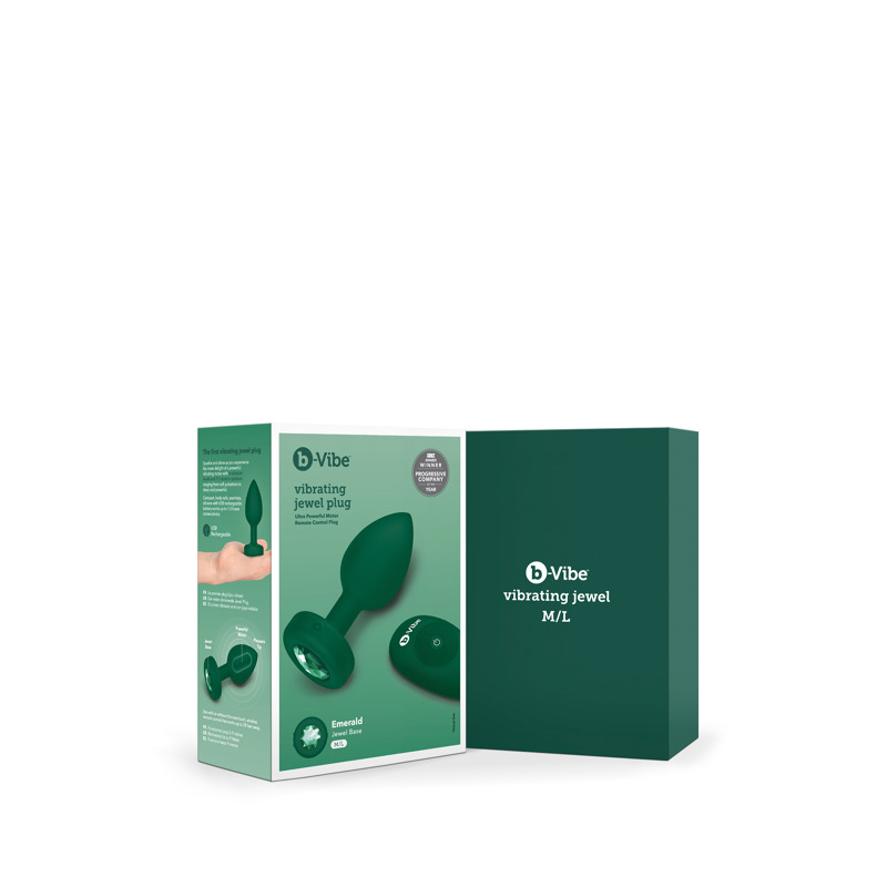 Анальная пробка с вибрацией и пультом B-Vibe - Vibrating Jewel Plug M/L Emerald