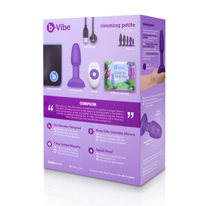 Анальная пробка с римминг эффектом и пультом B-VIBE RIMMING PETITE, фиолетовая
