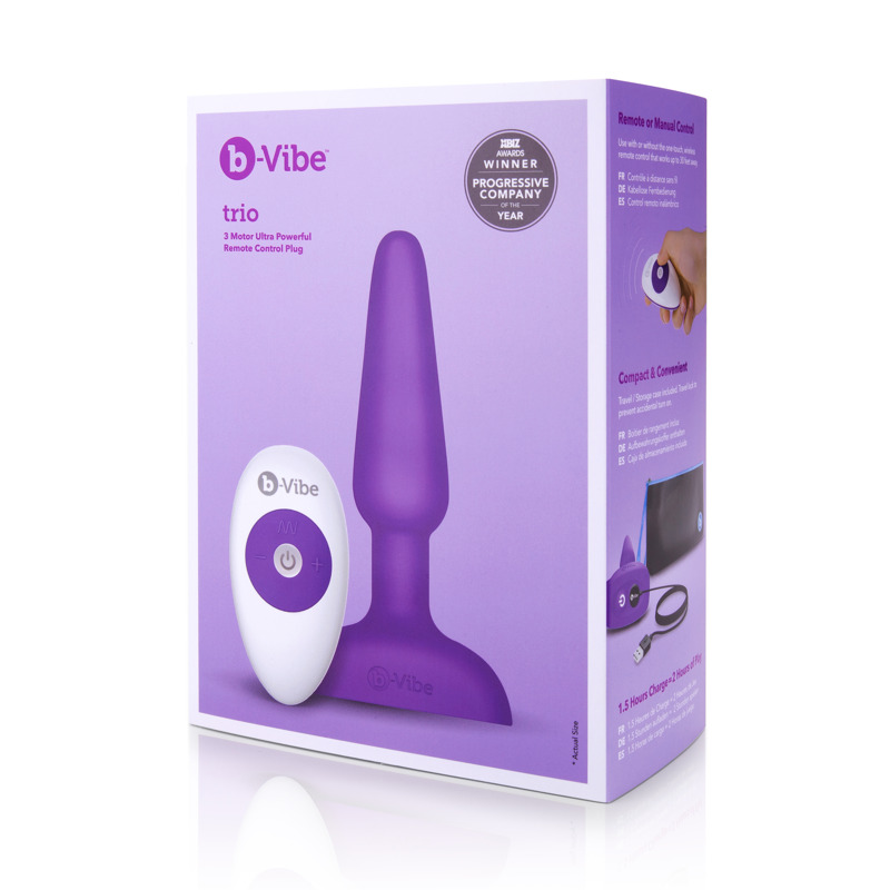 Анальная пробка с вибрацией и пультом, три мотора B-Vibe - Trio, фиолетовая