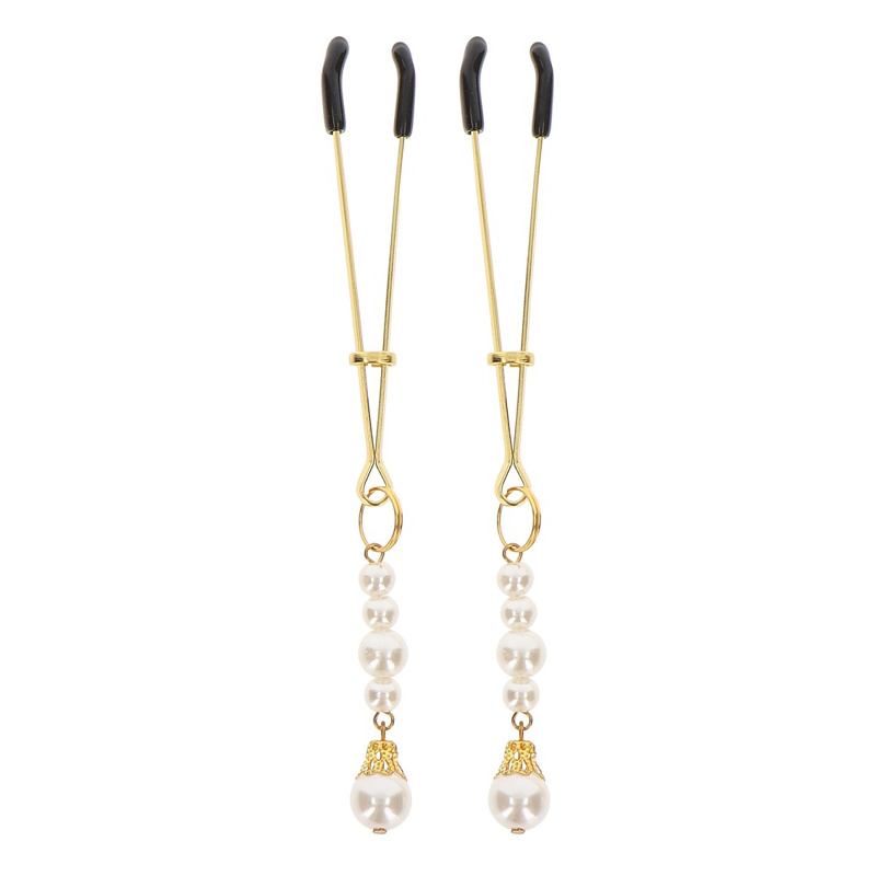Зажимы на соски с бусинами Taboom Nipple Play Tweezers With Pearls, золотистые