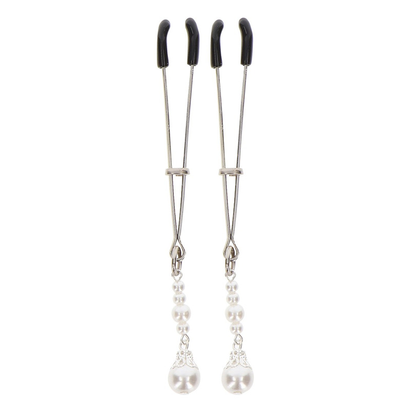 Зажимы на соски с бусинами Taboom Nipple Play Tweezers With Pearls, серебряные